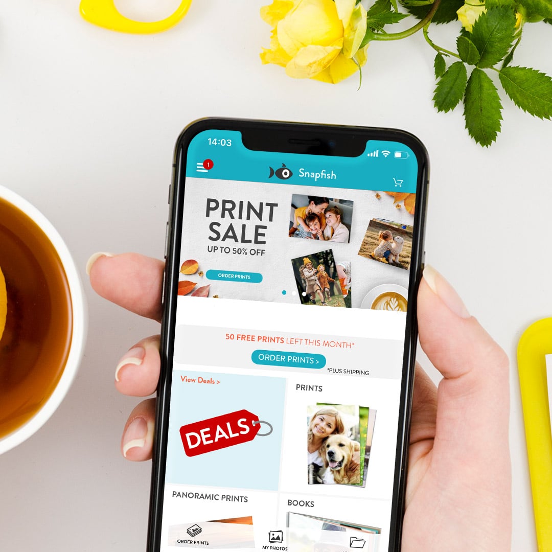 print sizes offer on Snapfish app shown on a phone