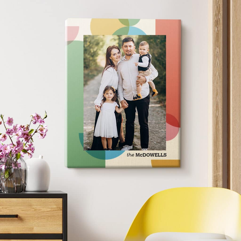 Colourful abstract canvas print design printed with family photo
