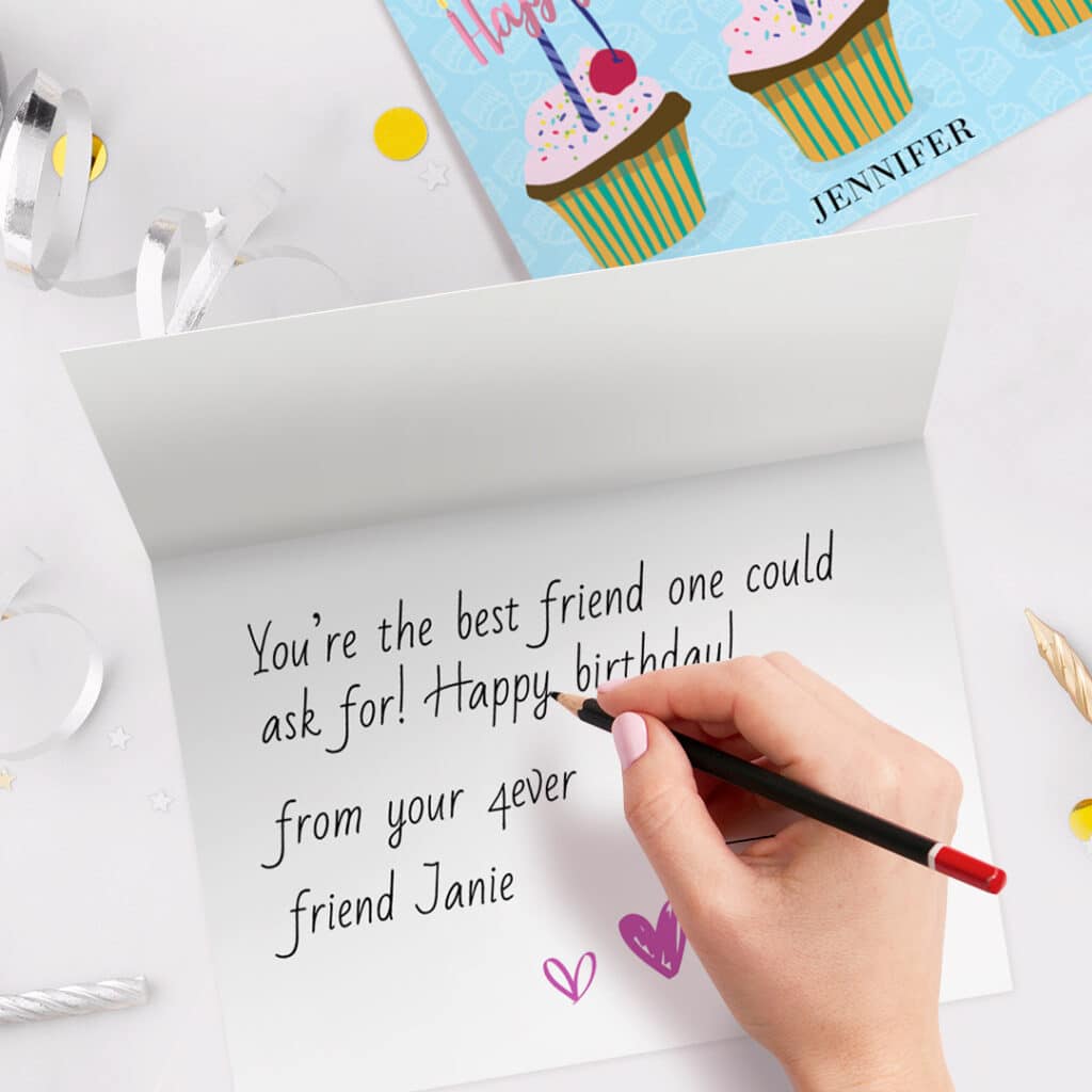 Personalised greeting card on a table