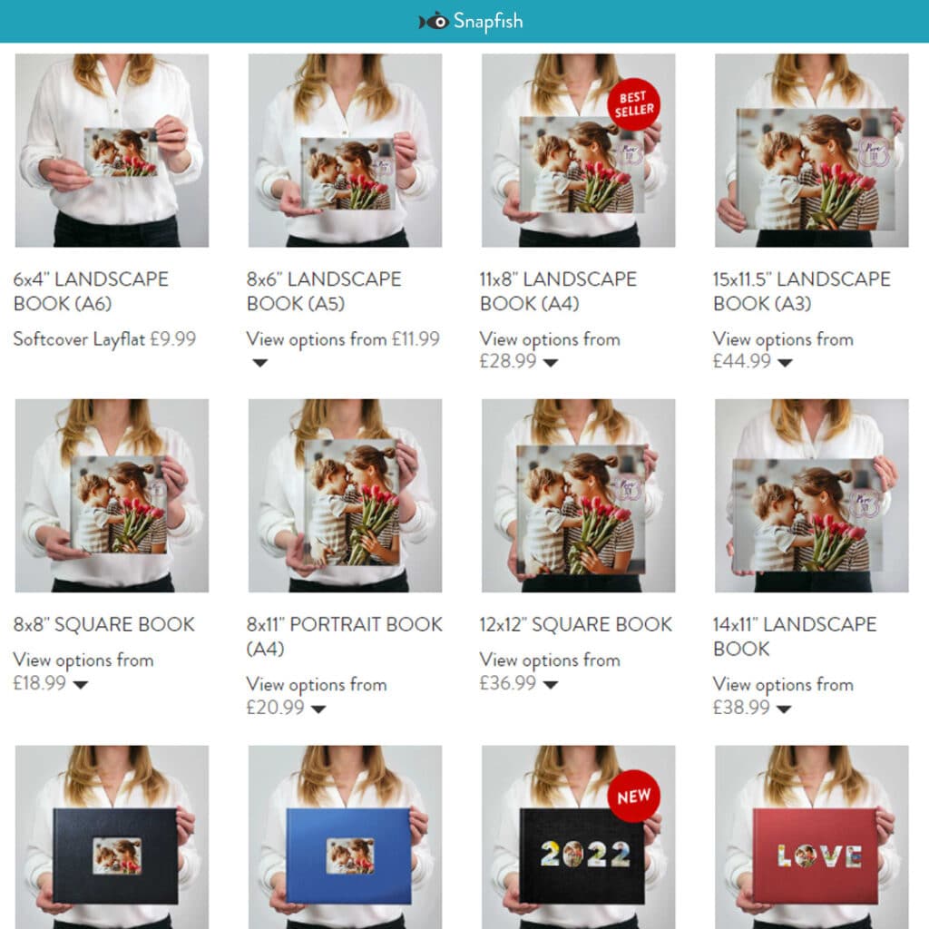 Various sizes of photobooks available