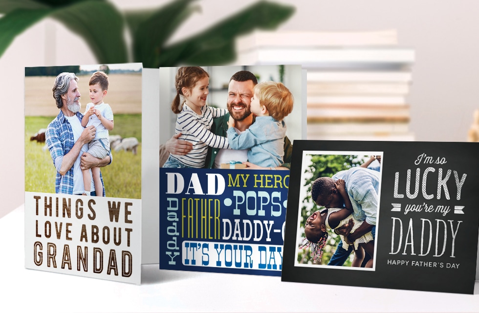 selection of Father’s Day photo cards on table top